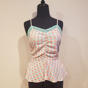 NWT Dance & Marvel hot Pink and Mint gingham print peplum fit camisole blouse